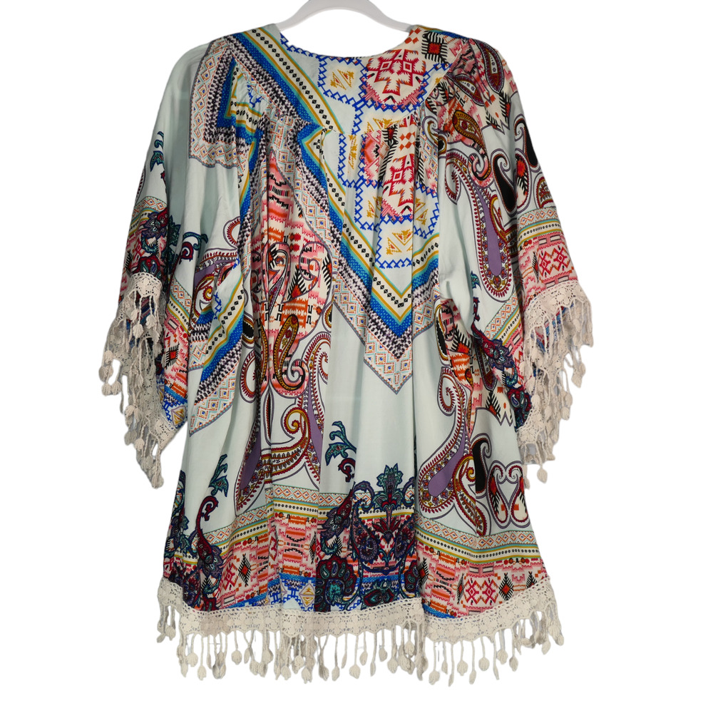 Umgee Cardigan Womens Medium Ivory Lace Fringe Boho Chic Festival Cottagecore - Picture 5 of 8